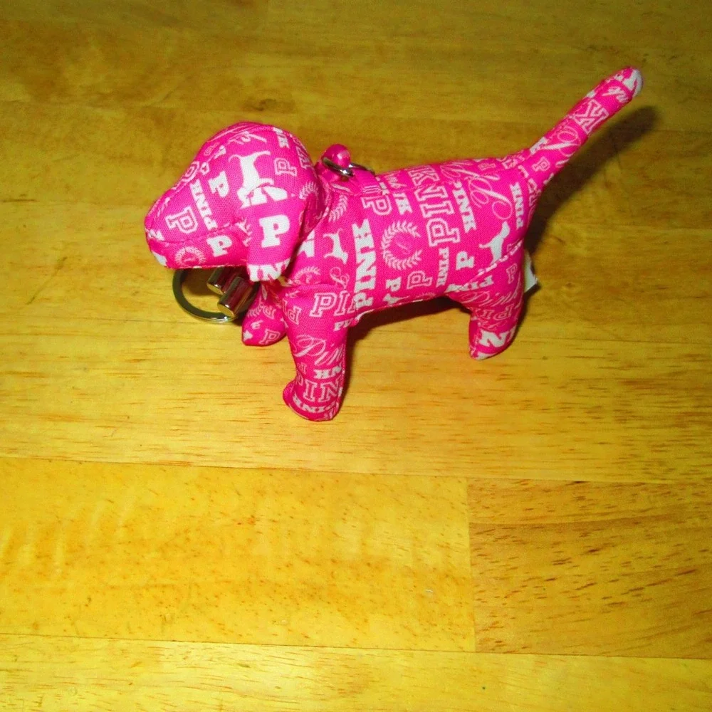 Victoria Secret Pink Dog Keychain Bag Charm Hot Pink‎ Logo